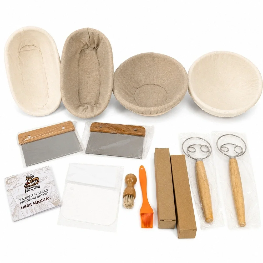 Damipies 14pc Sourdough Bread Proofing Basket Set Banneton Baskets Whisk Scraper